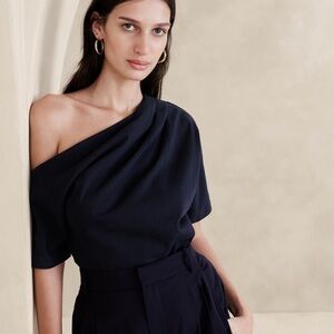 Banana Republic Navy Cotton One-Shoulder Top
